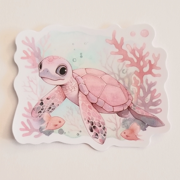 10/$10 Pink Sea Turtle & Fish Sticker - Picture 1 of 1